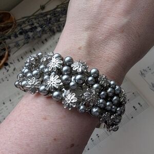 Silver Floral Cuff Bracelet